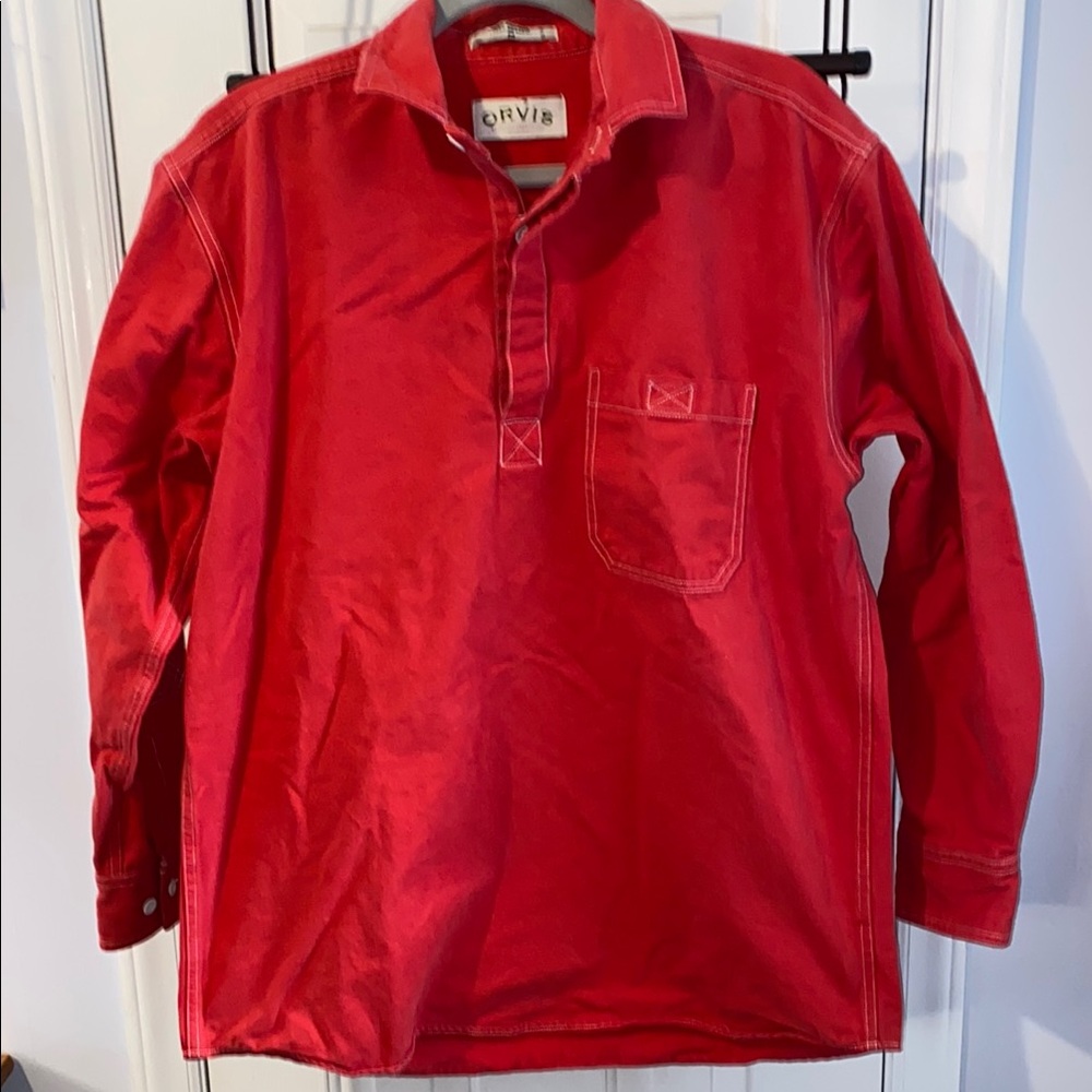 Vintage Orvis Red Pullover Shirt, 100% cotton, EUC, 1997, the vibes are real!